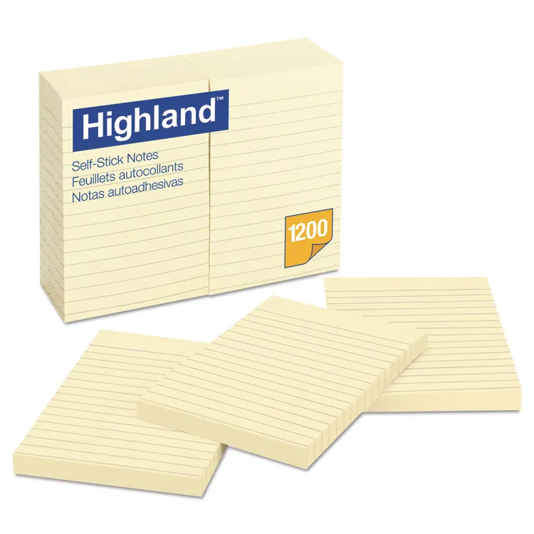 3M MMM 6549A — Highland Self-Sticking Notepads - 1200 - 3 x 3 - Square - 100 Sheets per Pad - Unruled - Assorted Pastel - Paper - Self-adhesive, Repositionable, Removable - 12 / Pack