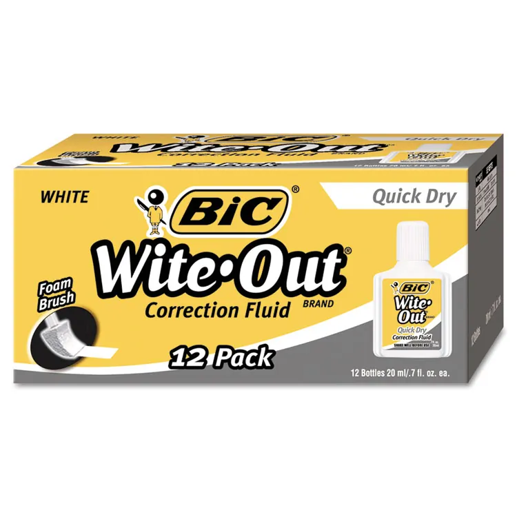 BIC BIC WOFQD324 — BIC Wite-Out Quick Dry Correction Fluid - Foam Wedge Applicator - 20 mL - White - Quick Drying, Spill Resistant - 3 / Pack