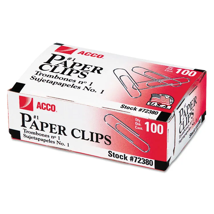 ACCO Brands A7072365A — ACCO Recycled Paper Clips - No. 1 - 1.3" Length - 10 Sheet Capacity - Durable, Reusable - Silver - Metal - 100 / Box