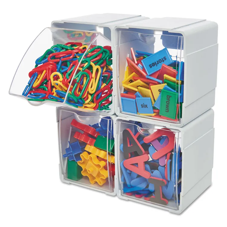 DEFLECTO DEF 421103 — Deflecto Tilt Bin Interlocking Storage Organizer - 2.2 Height x 5.3 Width x 4.7 Depth - Desktop - Interlockable, Stackable - White - 4 / Box