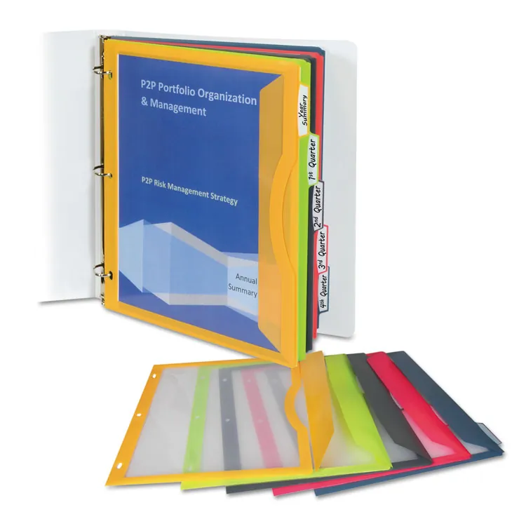 C-LINE CLI 06650 — C-Line Super Heavyweight Poly Binder Pockets with Write-On Index Tabs - 5-Tab Set, Assorted Colors, 8-1/2 x 11, 5/ST, 06650