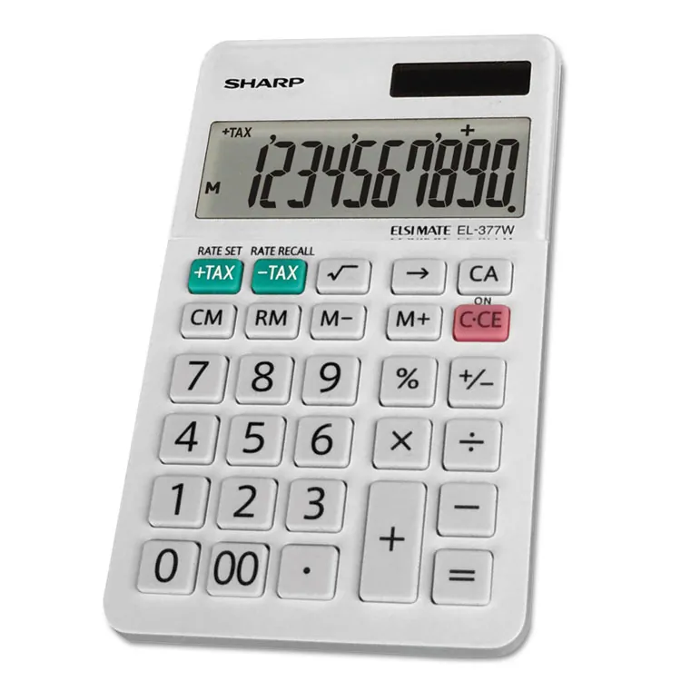 SHARP NEC EL-377WB — Sharp EL-377WB 10 Digit Professional Handheld Calculator - Extra Large Display, Durable, Plastic Key, Dual Power, 4-Key Memory, Angled Display, Sign Change, Independent Memory - 10 Digits - LCD - White - Desktop - 1 Each
