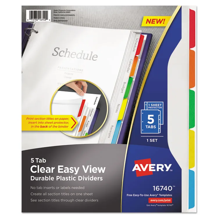 Avery Dennison AVE 16741 — Avery® Easy View Plastic Dividers - 8 x Divider(s) - 8 - 8 Tab(s)/Set - 8.5 Divider Width x 11 Divider Length - 3 Hole Punched - Clear Plastic Divider - Multicolor Plastic Tab(s) - 8 / Set