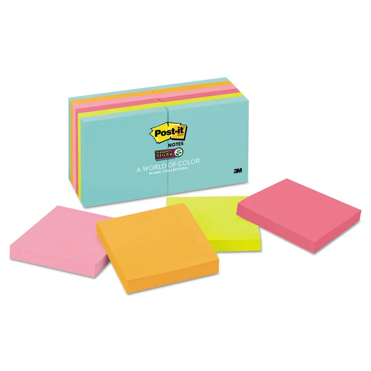 3M MMM 65424SSMIACP — Post-it® Super Sticky Notes - Miami Color Collection - 1680 x Multicolor - 3 x 3 - Rectangle - 70 Sheets per Pad - Multicolor - Paper - Self-adhesive, Recyclable - 24 / Pack