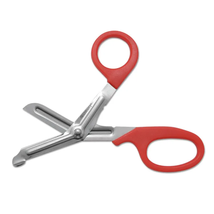 ACME UNITED CORPORATION ACM 10098 — Acme United Stainless Steel Office Snips - 1.75 Cutting Length - 7 Overall Length - Left/Right - Stainless Steel Serrated Blade - Blunted Tip - Red, Stainless Steel - 1 Each
