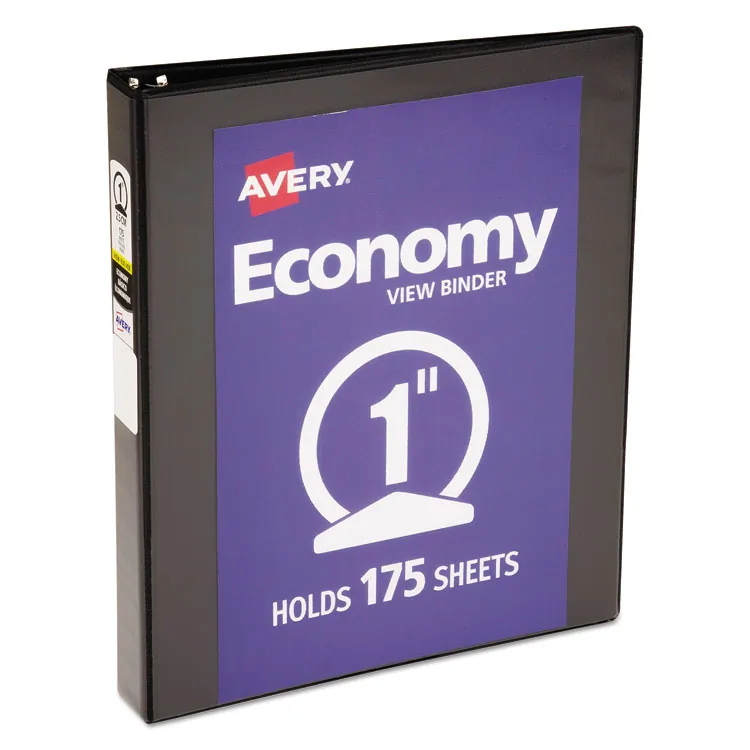Avery Dennison AVE 05710 — Avery® Economy View Binder - 1 Binder Capacity - Letter - 8 1/2 x 11 Sheet Size - 175 Sheet Capacity - 3 x Round Ring Fastener(s) - Internal Pocket(s) - Vinyl - Black - 15.84 oz - Gap-free Ring, Clear Overlay, Non Locking Mechanism, Rivet - 1 Each