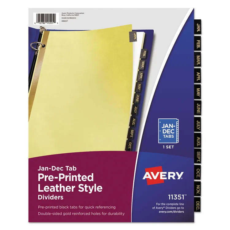 Avery Dennison AVE 11352 — Avery® Preprinted Tab Dividers - Gold Reinforced Edge - 31 x Divider(s) - Printed Tab(s) - Digit - 1-31 - 31 Tab(s)/Set - 8.5 Divider Width x 11 Divider Length - Letter - 3 Hole Punched - Buff Paper Divider - Black Leather Tab(s) - 31 / Set