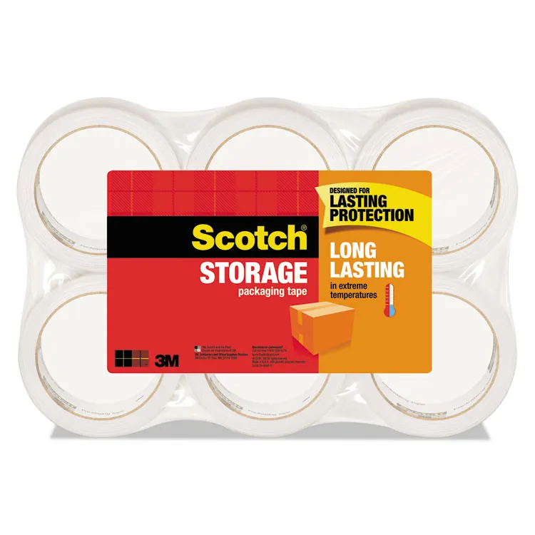 3M MMM 36506 — Scotch Long-Lasting Storage/Packaging Tap - 54.60 yd Length x 1.88 Width - 2.4 mil Thickness - 3 Core - Acrylic - 6 / Pack - Clear