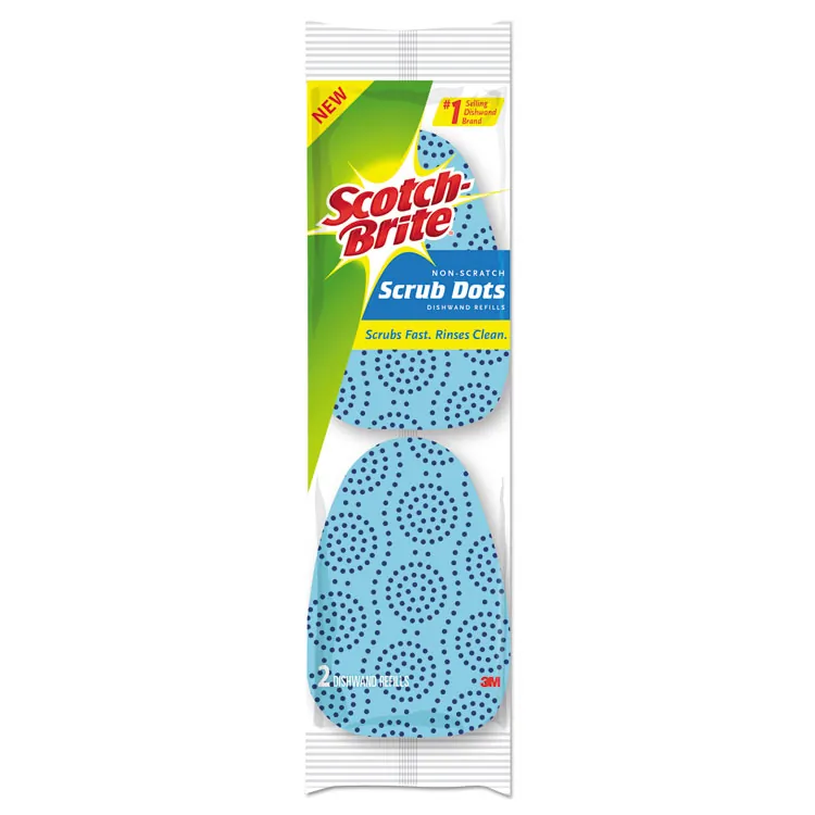 3M MMM 48727 — Scotch-Brite Scrub Dots Dishwand Refill - 3.5 Width x 4.4 Length - 2/Pack - Cellulose, MicroFiber - Light Blue, Dark Blue