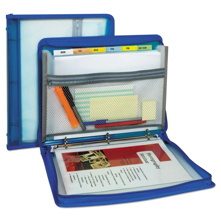 C-LINE CLI 48115 — C-Line Expanding File Zippered Binder - Letter - 8 1/2 x 11 Sheet Size - 3 x Ring Fastener(s) - 7 Pocket(s) - 6 Divider(s) - Blue - Zipper Closure, Pencil Holder - 1 Each