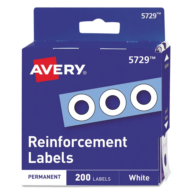 Avery Dennison AVE 05729 — Avery® White Self-Adhesive Reinforcement Labels - 0.3 Diameter - 0.25 Maximum Capacity - Round - White - 200 / Pack