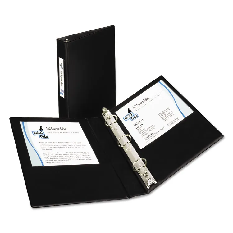 Avery Dennison AVE 27554 — Avery® Mini Durable Binder - 2 Binder Capacity - 8 1/2 x 5 1/2 Sheet Size - 375 Sheet Capacity - 3 x Round Ring Fastener(s) - 2 Internal Pocket(s) - Vinyl - Black - Gap-free Ring, Label Holder, Stacked Pocket, Rivet - 1 Each