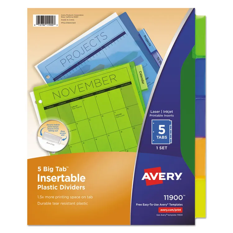 Avery Dennison AVE 11836 — Avery® Big Tab Insertable Plastic Dividers - 8 x Divider(s) - 8 - 8 Tab(s)/Set - 8.9 Divider Width x 11 Divider Length - 3 Hole Punched - Clear Plastic Divider - Clear Plastic Tab(s) - 12