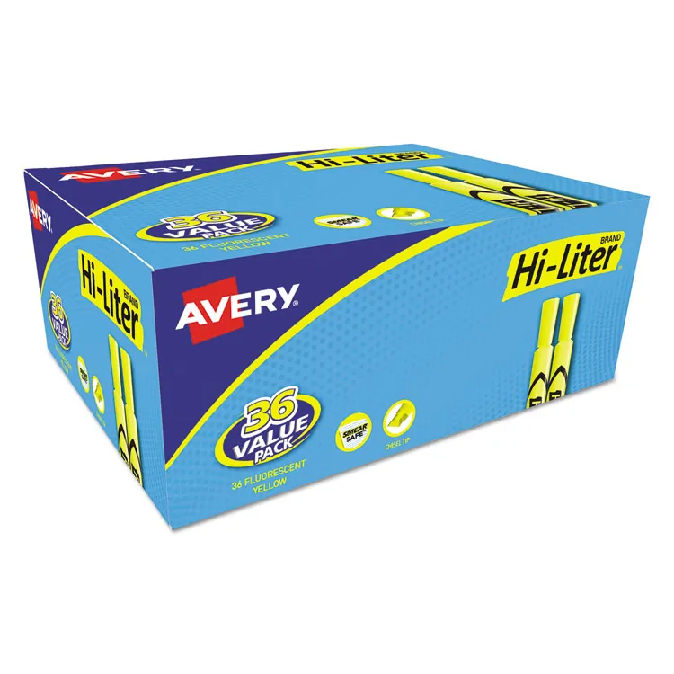 Avery Dennison 098208 — Avery® Hi-Liter Desk-Style Highlighters - Chisel Marker Point Style - Fluorescent Yellow Water Based Ink - 36 / Box