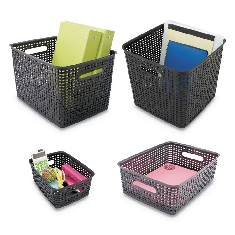ADVANTUS CORPORATION AVT 40326 — Advantus Plastic Weave Bins - 4 Height x 7.3 Width x 10 Depth - Desktop - Secure Grip - Black - Plastic - 3 / Each