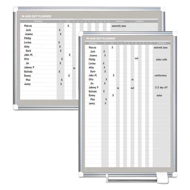 BI-SILQUE VISUAL COMMUNICATION PRODUCTS BVC GA02109830 — MasterVision Magnetic In/Out Vertical Planner Board - 24 (2 ft) Width x 36 (3 ft) Height - White Lacquered Steel Surface - Aluminum Frame - Rectangle - 1 Each