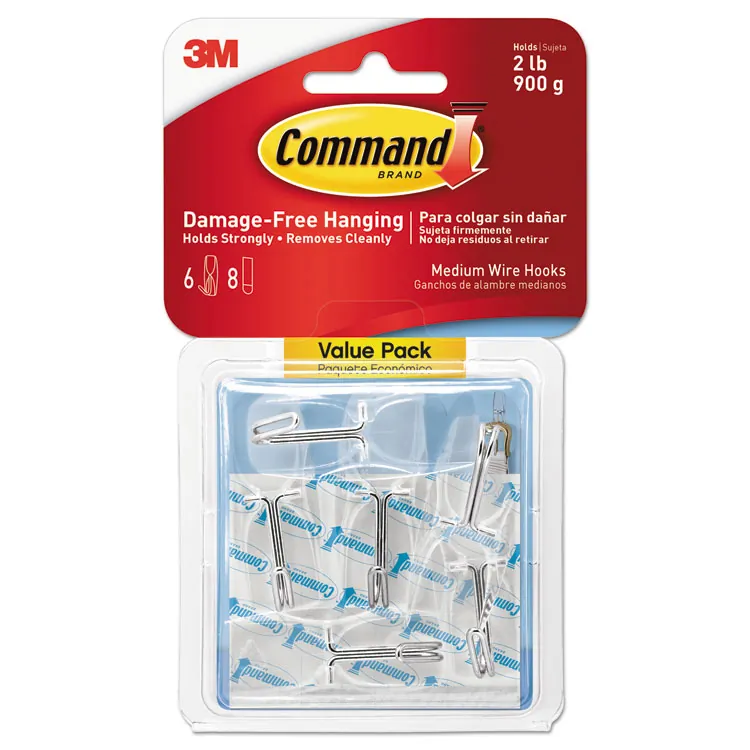 3M MMM 17091CLR6ES — Command Medium Hooks - 2 lb (907.2 g) Capacity - Clear - 12 / Pack