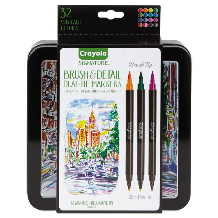 CRAYOLA CYO 586501 — Crayola Brush & Detail Dual Tip Markers - Ultra Fine Marker Point - Brush Marker Point Style - 16 / Set