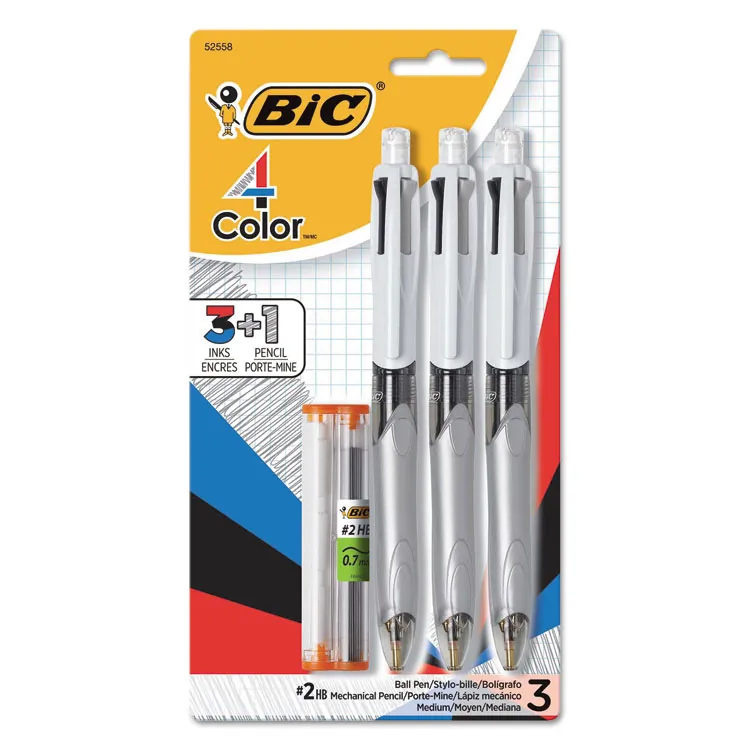 BIC BIC MMLP1AST — BIC 4-color .7mm Retractable Pen - 2HB Pencil Grade - 0.7 mm Lead Size - Black, Blue, Red Ink - Assorted Lead - 1 / Pack