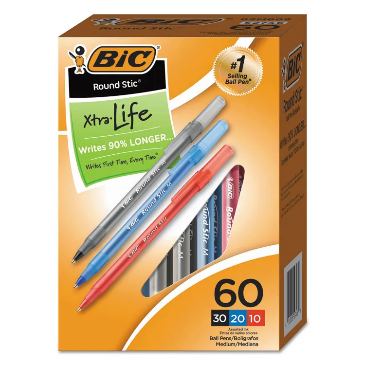 BIC BIC GSM609AST — BIC Round Stic Ballpoint Pens - Medium Pen Point - Round Pen Point Style - Refillable - 60 / Box