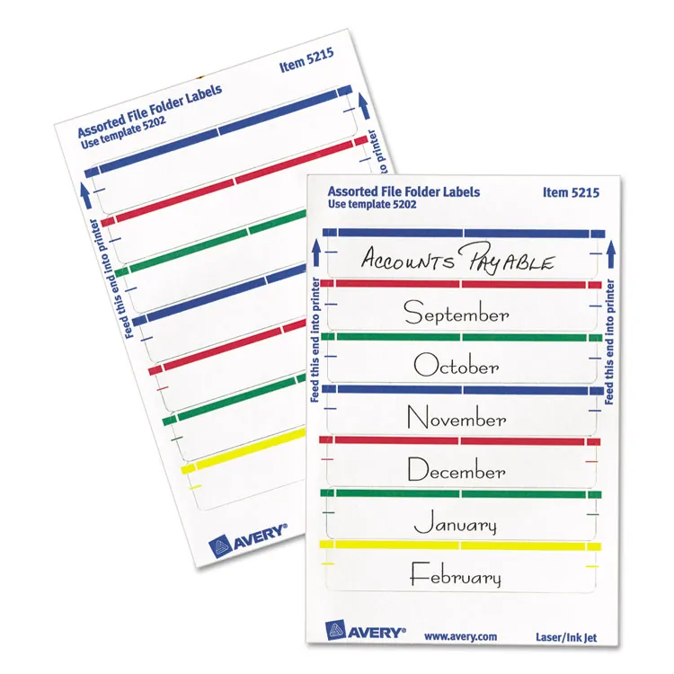 Avery Dennison AVE 05202 — Avery® Permanent File Folder Labels - 11/16 x 3 7/16 Length - Permanent Adhesive - Rectangle - Laser, Inkjet - White - 7 / Sheet - 252 / Pack