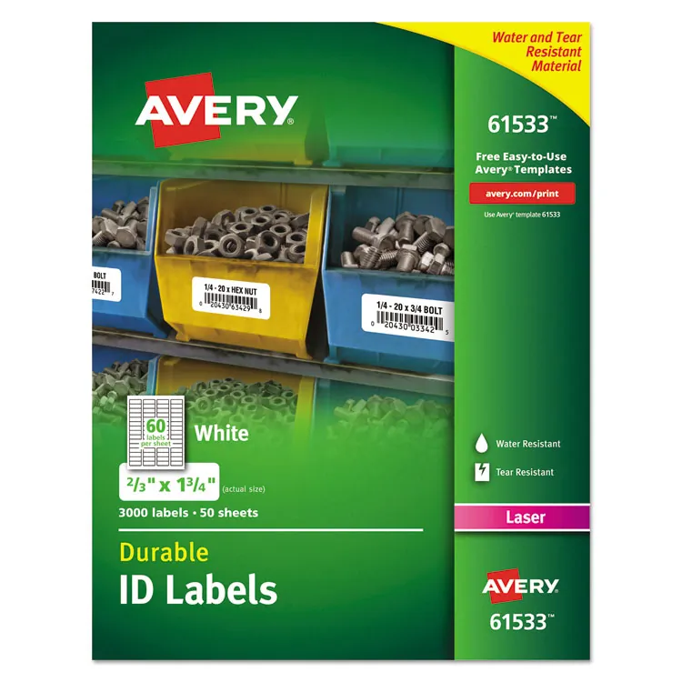 Avery Dennison AVE 61532 — Avery® TrueBlock ID Label - Permanent Adhesive - Rectangle - Laser - White - Film - 4 / Sheet - 50 Total Sheets - 200 Total Label(s) - 5