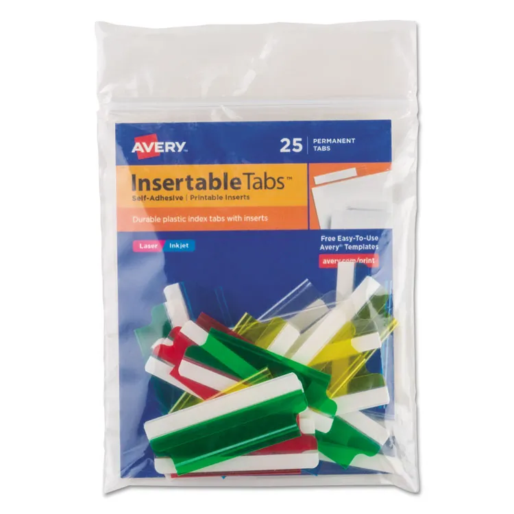 Avery Dennison AVE 16219 — Avery® Index Tabs with Printable Inserts - Print-on Tab(s) - 1 Tab Height - Self-adhesive, Permanent - Assorted Plastic Tab(s) - 25 / Pack