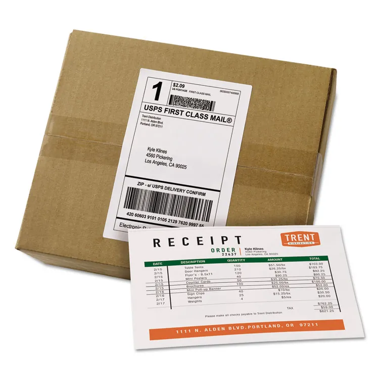 Avery Dennison AVE 27900 — Avery® Paper Receipt White Shipping Labels - Permanent Adhesive - Rectangle - Laser, Inkjet - White - Paper - 1 / Sheet - 100 Total Sheets - 100 Total Label(s) - 5