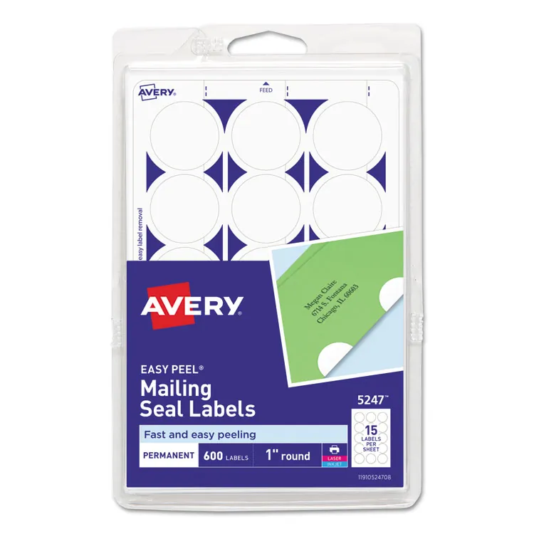 Avery Dennison AVE 05247 — Avery® Laser, Inkjet Mailing Seal - White - Matte - 600 / Pack - FSC Mix - Laminated, Moisture Resistant, Water Resistant