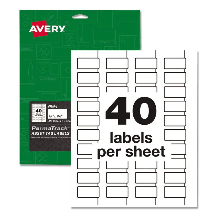 Avery Dennison AVE 61526 — Avery® PermaTrack Asset Tag Label - Permanent Adhesive - Rectangle - Laser - White - Film - 30 / Sheet - 8 Total Sheets - 240 Total Label(s) - 5