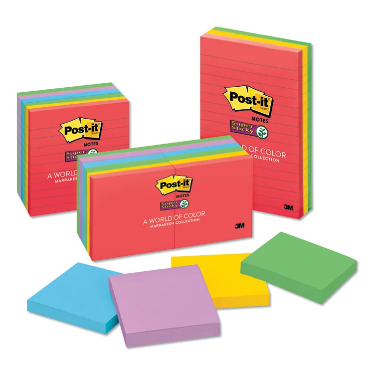 3M MMM 65424SSANCP — Post-it® Super Sticky Notes Cabinet Pack - Marrakesh Color Collection - 1680 x Electric Glow Assorted - 3 x 3 - Square - 70 Sheets per Pad - Unruled - Assorted - Paper - Self-adhesive, Repositionable - 24 / Pack