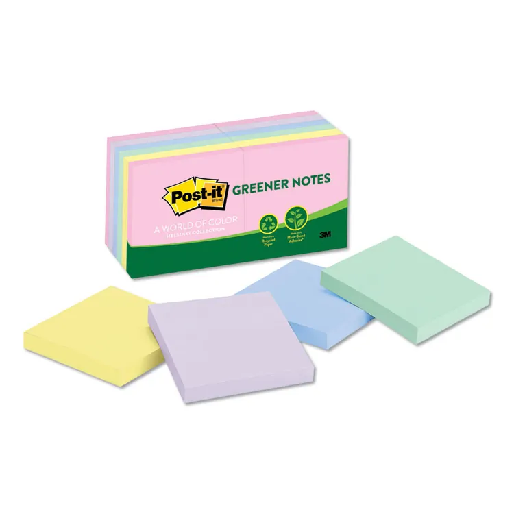 3M MMM 65324RPVAD — Post-it® Recycled Pads Greener Notes - Rectangle - Pastel - Paper - Self-stick, Removable, Recyclable, Residue-free, Eco-friendly - 24 / Pack