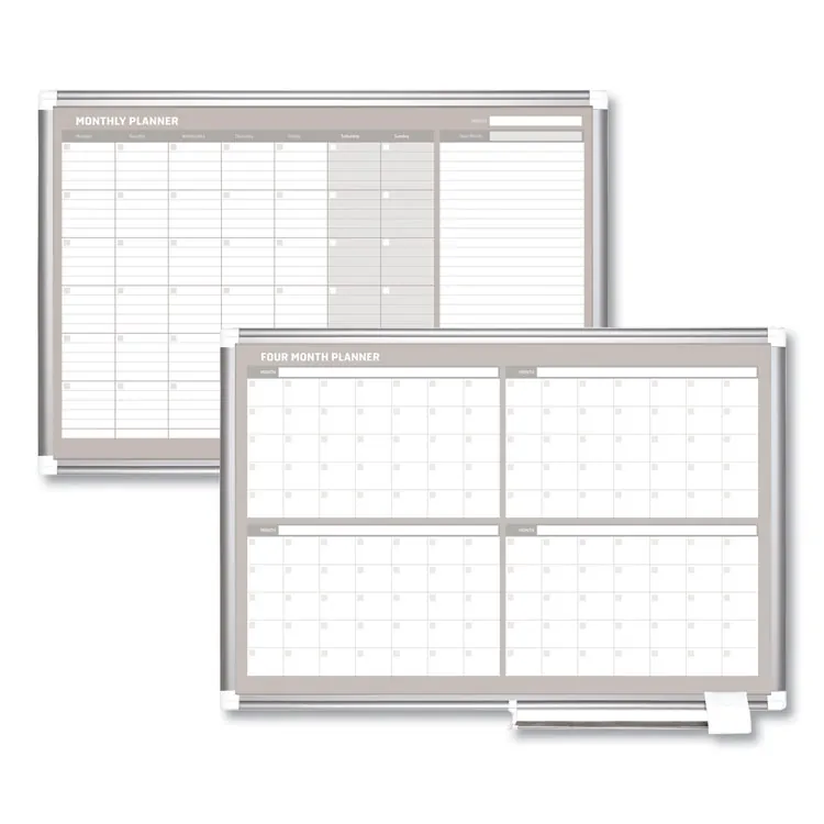 BI-SILQUE VISUAL COMMUNICATION PRODUCTS BVC GA03105830 — MasterVision MasterVision Dry-erase 4-month Planner - Monthly - 4 Month - 36 x 24 Sheet Size - White, Silver - Aluminum, Porcelain - Accessory Tray, Magnetic, Dry Erase Surface, Scratch Resistant, Ghost Resistant - 1 Each