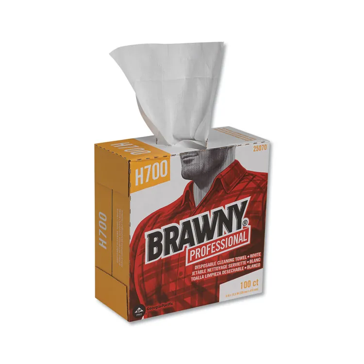 GEORGIA PACIFIC GPC 25070 — Brawny® Professional H700 Disposable Cleaning Towels by GP Pro in Tall Box - 9.10 x 16.50 - White - Pulp Fiber - Durable, Soft, Tear Resistant, Strong, Reusable, Low Linting, Sturdy, Abrasion Resistant, Absorbent, Chemical Resistant - For Industry - 100 Per Box - 100 / Box