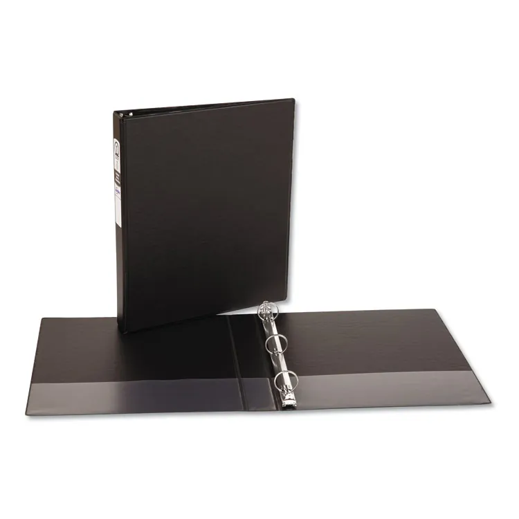 Avery Dennison AVE 04301 — Avery® Economy Binder - 1 Binder Capacity - Letter - 8 1/2 x 11 Sheet Size - 175 Sheet Capacity - 3 x Round Ring Fastener(s) - 2 Internal Pocket(s) - Vinyl - Black - Recycled - Label Holder, Exposed Rivet, Non Locking Mechanism - 1 Each