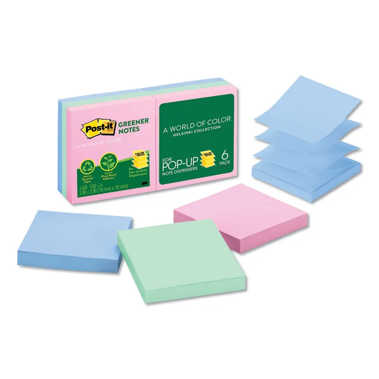3M MMM R330RP12AP — Post-it® Greener Pop-up Notes - Helsinki Collection - 1200 - 3 x 3 - Square - 100 Sheets per Pad - Unruled - Assorted - Paper - Repositionable, Pop-up - 12 / Pack