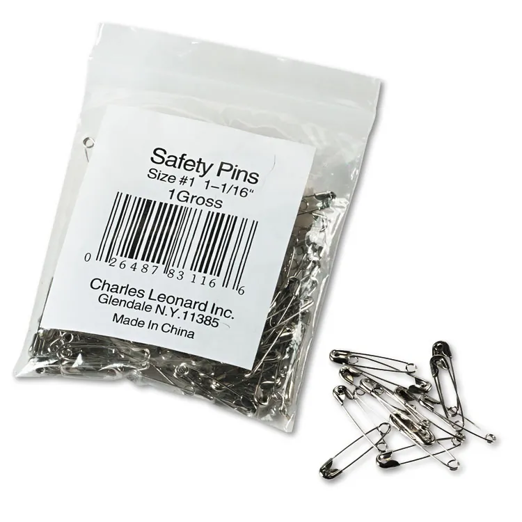 CHARLES LEONARD LEO 83450 — CLI Safety Pins - Assorted Sizes - 50 / Pack - Nickel Plated, Steel