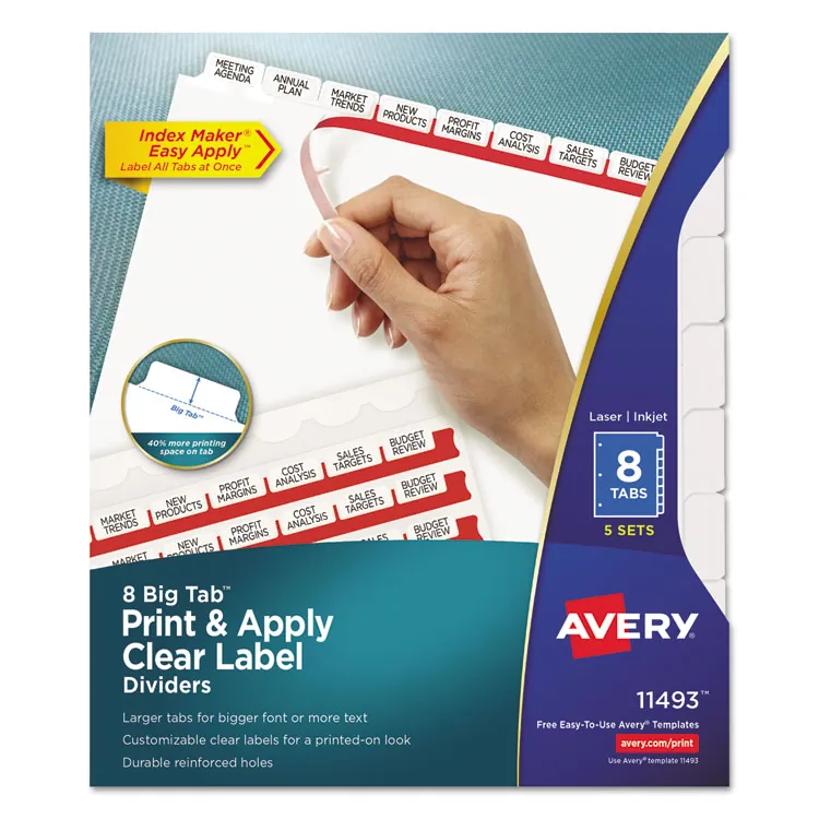 Avery Dennison AVE 11493 — Avery® Big Tab Index Maker Index Divider - 40 x Divider(s) - Print-on Tab(s) - 8 - 8 Tab(s)/Set - 8.5 Divider Width x 11 Divider Length - 3 Hole Punched - White Paper Divider - White Paper Tab(s) - 1