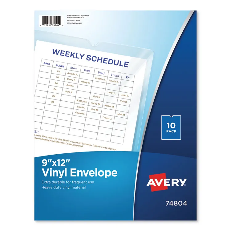Avery Dennison AVE 74804 — Avery® Vinyl File Pocket - 9 x 12 - 60 Sheet Capacity - 1 Pocket(s) - Vinyl - Clear - 10 / Pack