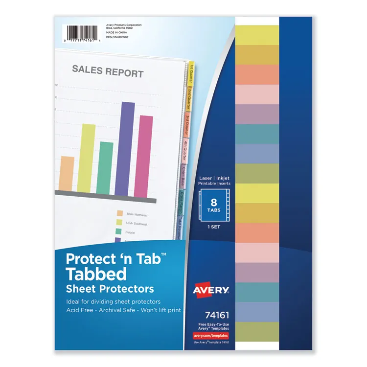 Avery Dennison AVE 74160 — Avery® Tabbed Sheet Protectors - For Letter 8 1/2 x 11 Sheet - Ring Binder - Clear - Polypropylene - 5 / Set