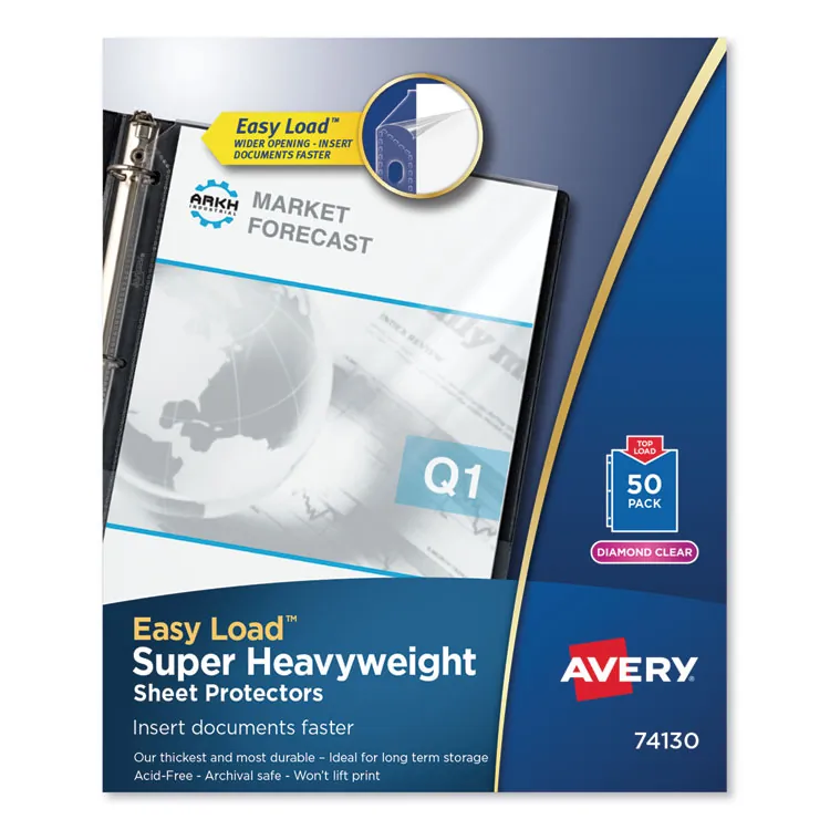Avery Dennison AVE 74100 — Avery® Heavyweight Sheet Protectors -Acid-free, Archival-safe, Top-loading - 1 x Sheet Capacity - For Letter 8 1/2 x 11 Sheet - Ring Binder - Top Loading - Rectangular - Diamond Clear - Polypropylene - 100 / Box
