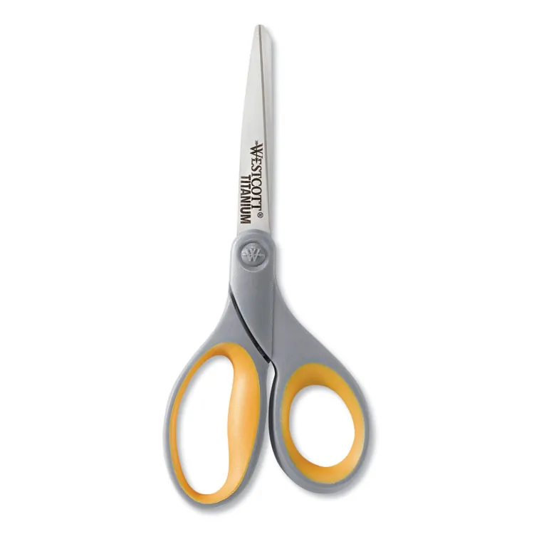 ACME UNITED CORPORATION ACM 13526 — Westcott High Performance Titanium Bonded Scissors - 3 Cutting Length - 7 Overall Length - Straight-left/right - Titanium - Straight Tip - Gray/Yellow - 1 Each