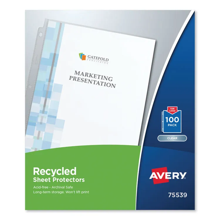 Avery Dennison AVE 75537 — Avery® Economy Recycled Sheet Protectors - Acid-free, Archival-Safe, Top-Loading - For Letter 8 1/2 x 11 Sheet - 3 x Holes - Ring Binder - Top Loading - Semi Clear - Polypropylene - 100 / Box