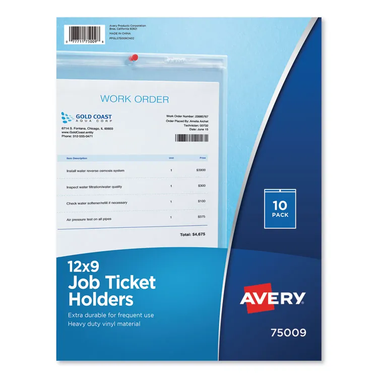 Avery Dennison AVE 75009 — Avery® Vinyl File Pocket - 9 x 12 - Vinyl - Clear - 10 / Pack