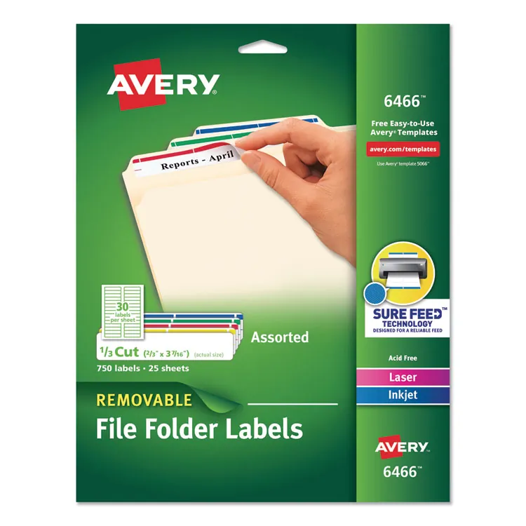 Avery Dennison AVE 8425 — Avery® Extra-large TrueBlock Filing Labels - Removable Adhesive - Rectangle - Laser, Inkjet - White - Paper - 18 / Sheet - 25 Total Sheets - 450 Total Label(s) - 450 / Pack