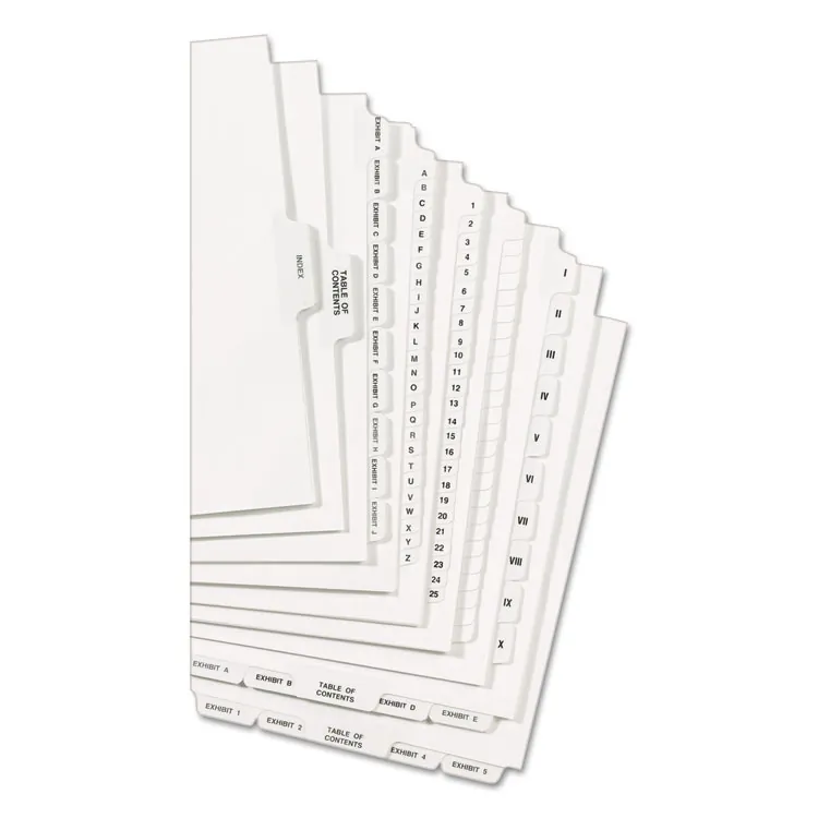 Avery Dennison AVE 11920 — Avery® Individual Legal Exhibit Dividers - Avery Style - Unpunched - 25 x Divider(s) - 25 Printed Tab(s) - Digit - 10 - 1 Tab(s)/Set - 8.5 Divider Width x 11 Divider Length - Letter - White Paper Divider - White Tab(s) - 25 / Pack