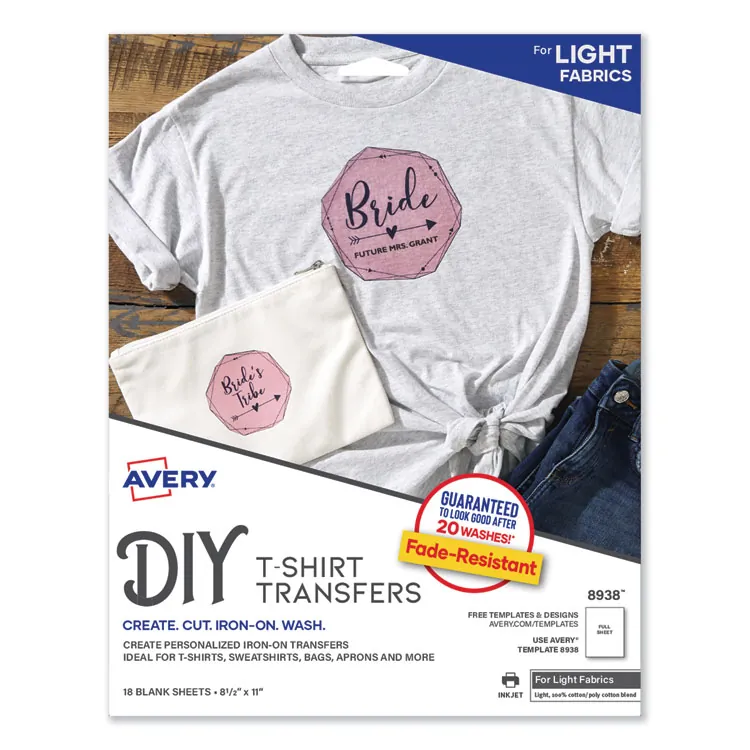 Avery Dennison AVE 8938 — Avery® Inkjet Iron-on Transfer Paper - White - Letter - 8 1/2 x 11 - Matte - 18 / Pack