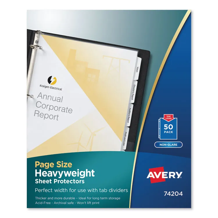 Avery Dennison AVE 74203 — Avery® Page Size Sheet Protectors - 1 x Sheet Capacity - For Letter 8 1/2" x 11" Sheet - Ring Binder - Clear - Polypropylene - 50 / Box