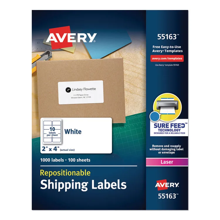 Avery Dennison AVE 58160 — Avery® Repositionable Address Labelss - Sure Feed Technology - Rectangle - Inkjet - White - Paper - 30 / Sheet - 25 Total Sheets - 750 Total Label(s) - 750 / Pack