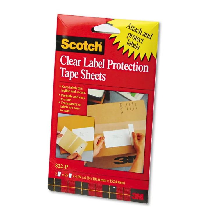 3M MMM 822P — 3M Label Protection Tape Sheets - 6 Length x 4 Width - Polypropylene Backing - 2 / Pack - Clear